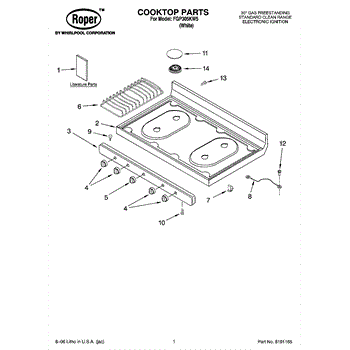 Parts For Roper Fgp305kw5 Cooktop Parts Appliancepartspros Com