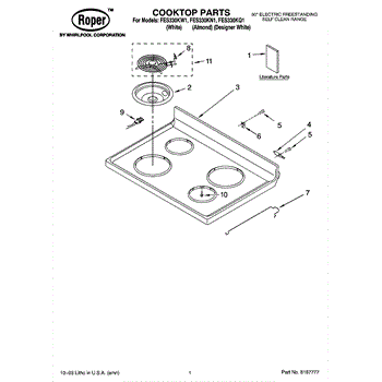 Parts For Roper Fes330kw1 Cooktop Parts Appliancepartspros Com