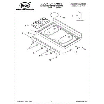 Parts For Roper Fgp305kn0 Cooktop Literature Parts