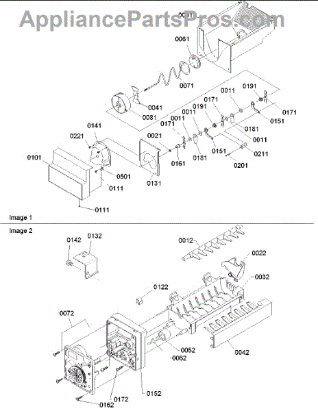 Parts for Amana SXD26VW / P1315202W W: Ice Bucket Auger and Ice Maker