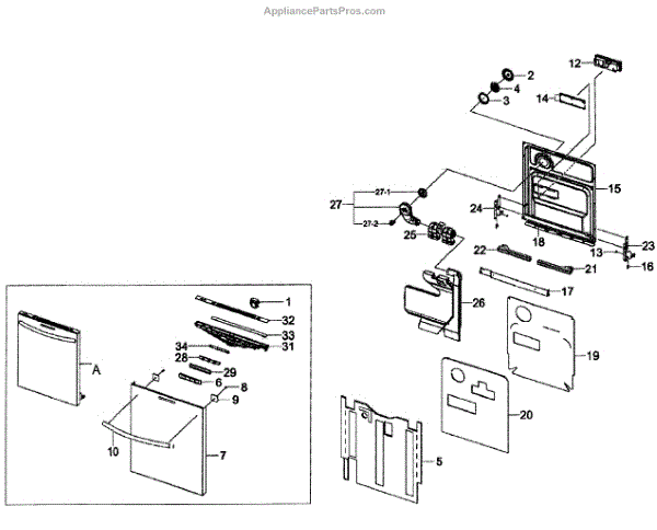 Parts for Samsung DW80F600UTS/AA-0000: Door Assy Parts