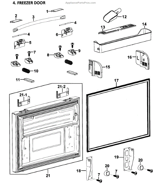 Parts for Samsung RF268ABRS/XAA-0000: Freezer Door Parts