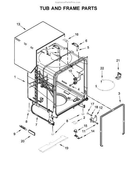 Parts for Whirlpool WDT710PAHB0: Tub and Frame Parts