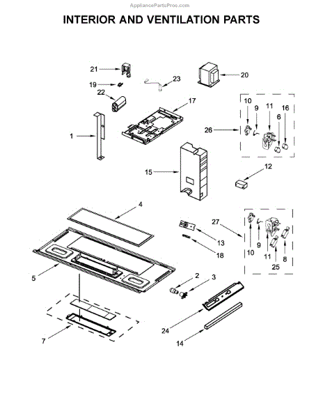 Parts for Whirlpool WMH31017HZ2: Interior and Ventilation Parts ...