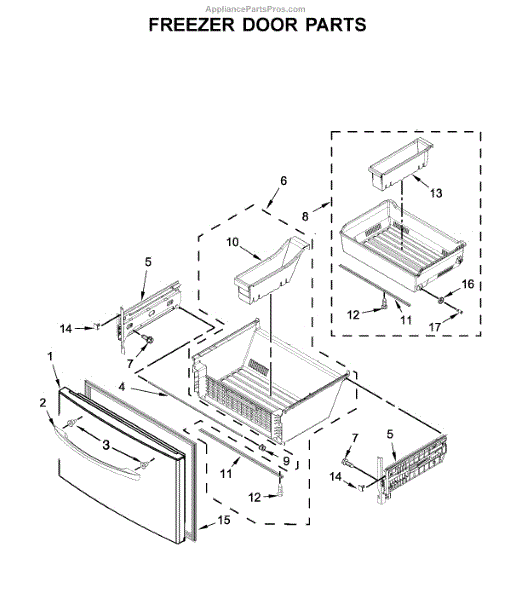 Parts for Whirlpool WRF757SDHZ00 Freezer Door Parts