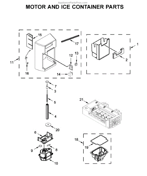 Parts for Whirlpool WRS571CIHZ01: Motor and Ice Container Parts