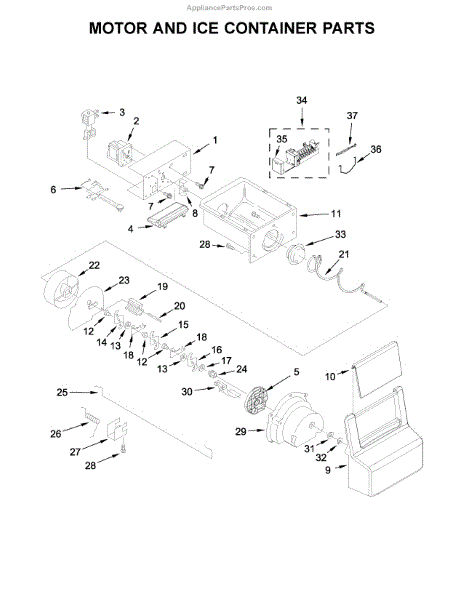 Parts for Whirlpool WRS325SDHZ00: Motor and Ice Container Parts
