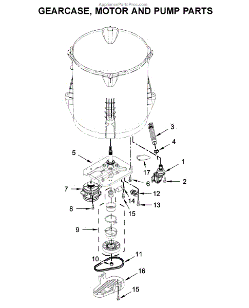 Parts for Whirlpool WTW5000DW2: Gearcase, Motor and Pump Parts ...