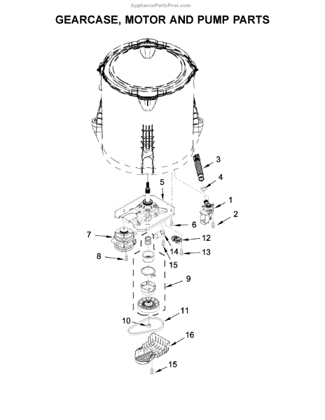 Parts for Whirlpool WTW4950HW0: Gearcase, Motor and Pump Parts ...