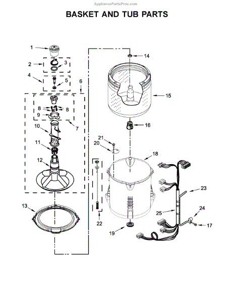 Parts For Whirlpool 7mwtw1604dm2: Basket And Tub Parts 