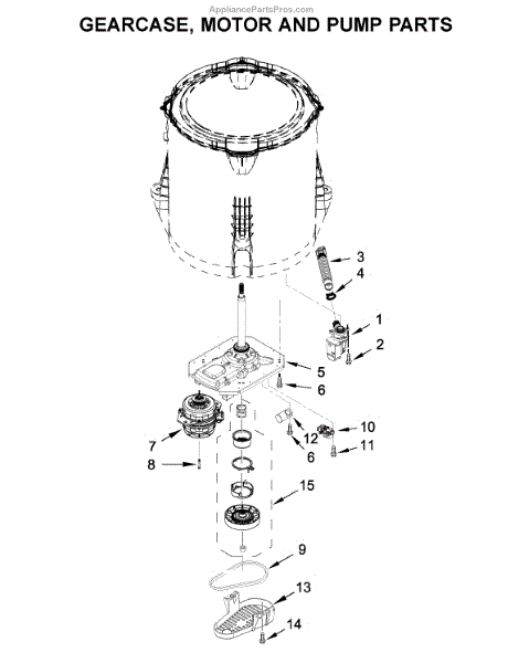 Parts for Whirlpool WETLV27HW1: Gearcase, Motor and Pump Parts ...