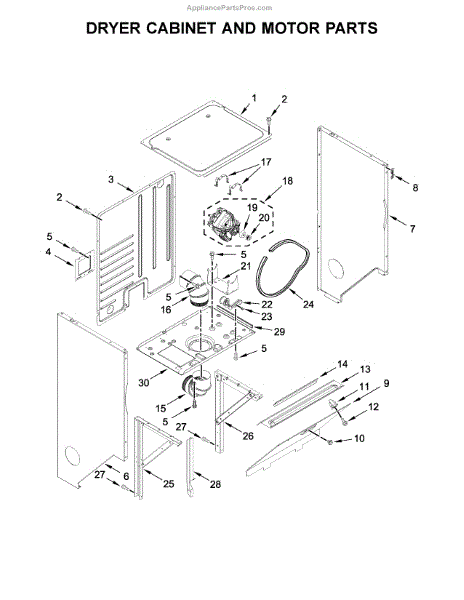Parts for Whirlpool WET4024HW0: Dryer Cabinet and Motor Parts ...