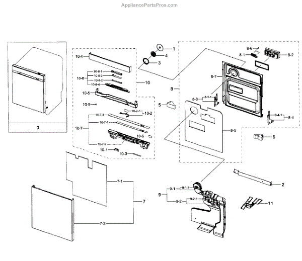 Parts for Samsung DW80J9945US/AA01 Door Parts
