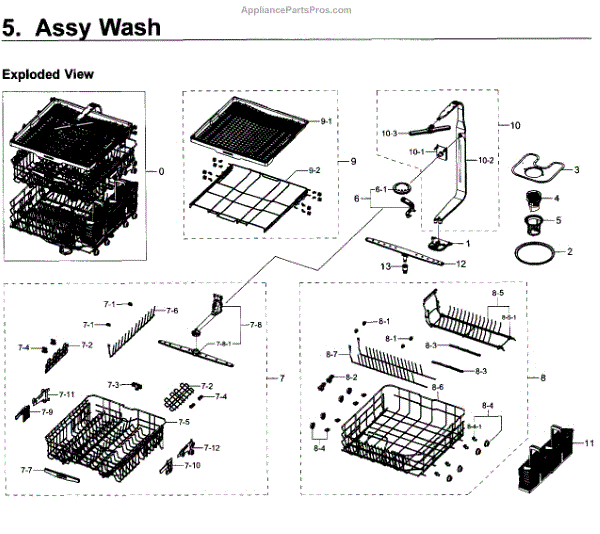 Parts for Samsung DW80K7050UG/AA00 Wash Asy Parts