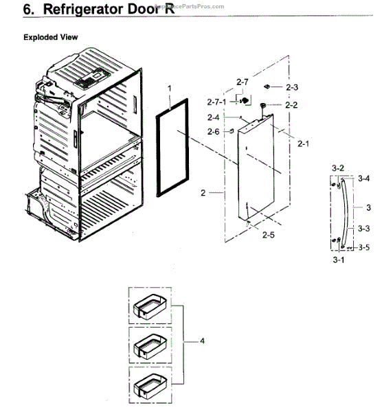 Parts for Samsung RF25HMEDBSG/AA00 Fridge Door R Parts