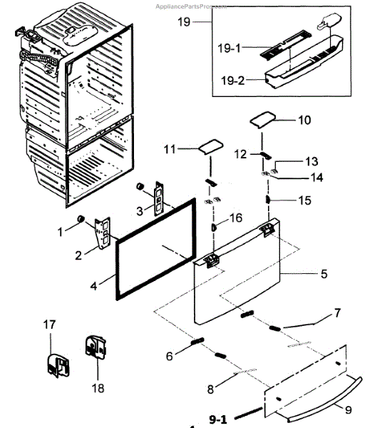 Parts for Samsung RFG298HDRS/XAA-00: Freezer Door Parts