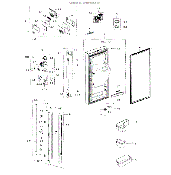 Parts for Samsung RFG237AARS/XAA03 Fridge Door L Parts