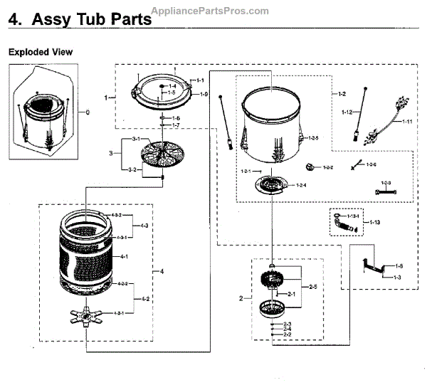 Parts for Samsung WA50M7450AP/A4-00: Tub Asy Parts - AppliancePartsPros.com