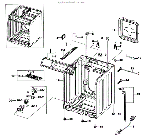 Parts for Samsung WF206BNW/XAA-00: Cabinet Assy Parts ...