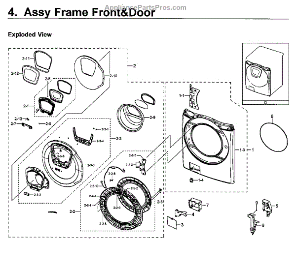 Parts for Samsung WF50K7500AV/A211 Frame Front & Door Parts