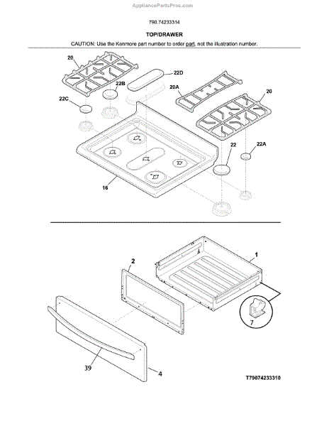 Parts for Kenmore 790.74233314 (79074233314, 790 74233314): Top ...