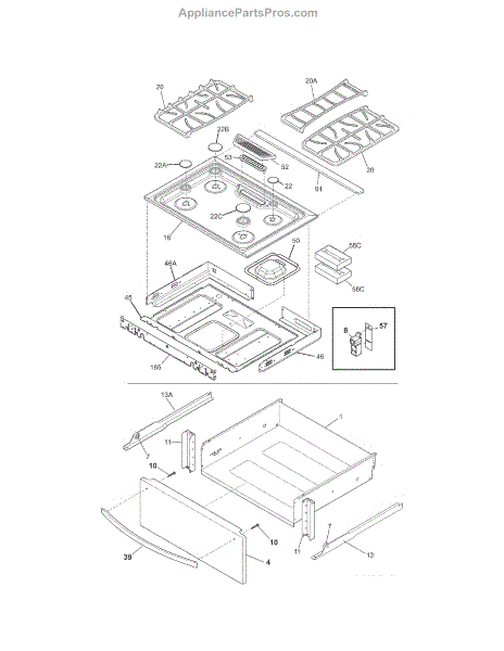 Parts for Kenmore 790.36933905 (79036933905, 790 36933905): Top ...