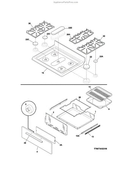 Parts For Kenmore 790.73432312 (79073432312, 790 73432312): Top 