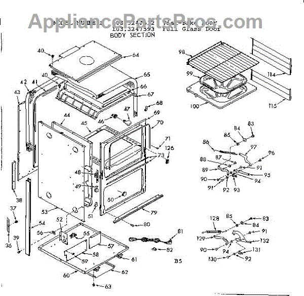 Parts for Kenmore 103.3247512 (1033247512, 103 3247512): Body Section ...