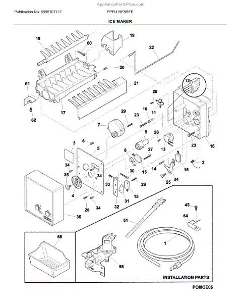 Parts for Frigidaire FPFU19F8RFE: Ice Maker Parts - AppliancePartsPros.com