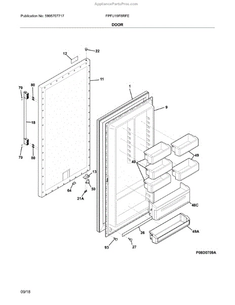 Parts For Frigidaire Fpfu19f8rfe: Door Parts - Appliancepartspros.com