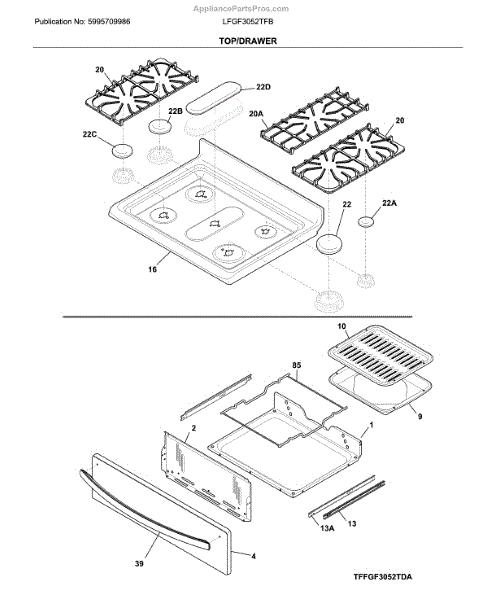 Parts for Frigidaire LFGF3052TFB: Top / Drawer Parts ...