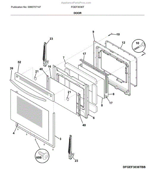 Parts For Frigidaire FGEF3036TBF: Door Parts - AppliancePartsPros.com