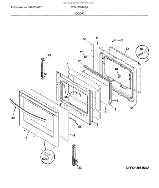 Parts for Frigidaire FFGH3054USA: Door Parts - AppliancePartsPros.com