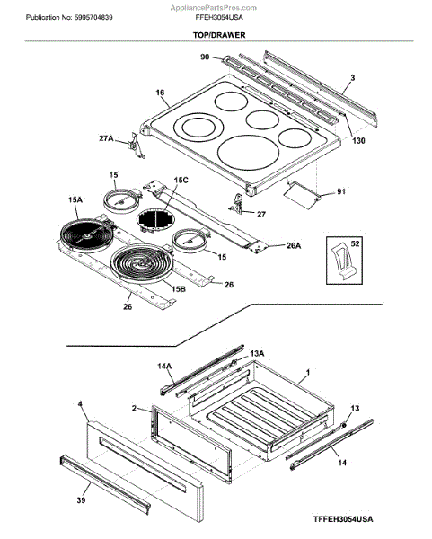 Parts for Frigidaire FFEH3054USA: Top / Drawer Parts ...