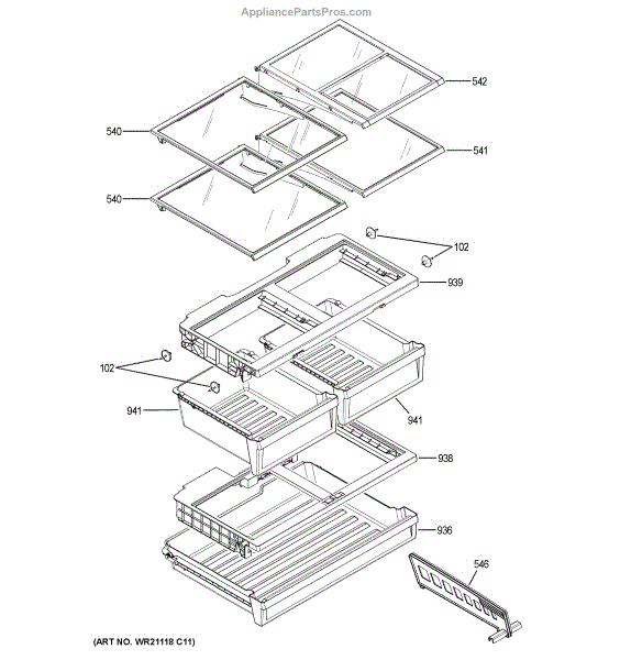 Parts for GE GFE26JSMAFSS Fresh Food Shelves Parts