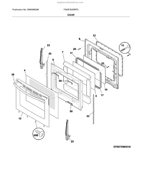 Parts for Frigidaire FGGF3035RFD: Door Parts - AppliancePartsPros.com