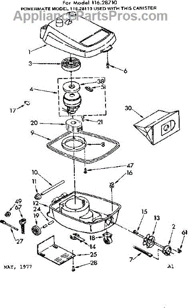 Parts for Kenmore 116.28710 (11628710, 116 28710): Base Assembly Parts ...