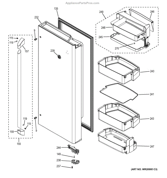 Parts for GE CFE28TSHBSS: Fresh Food Door-Rh Parts - AppliancePartsPros.com