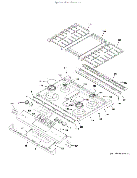 Parts for GE JGSS66SEL1SS: Control Panel & Cooktop Parts ...