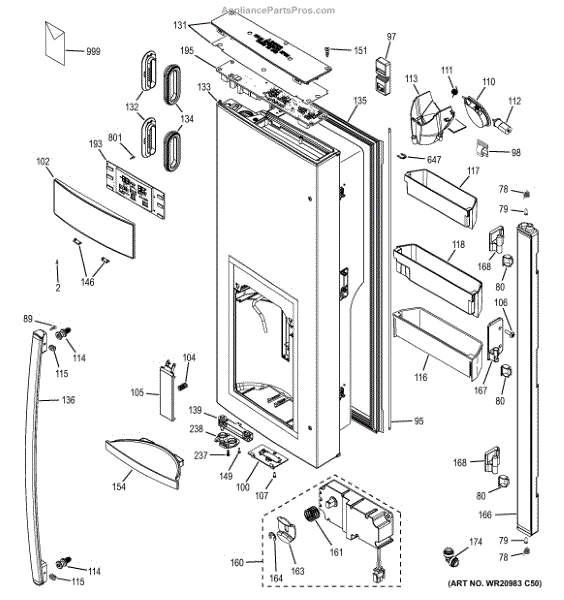 Parts for GE GFE26GMKBES Dispenser Door Parts