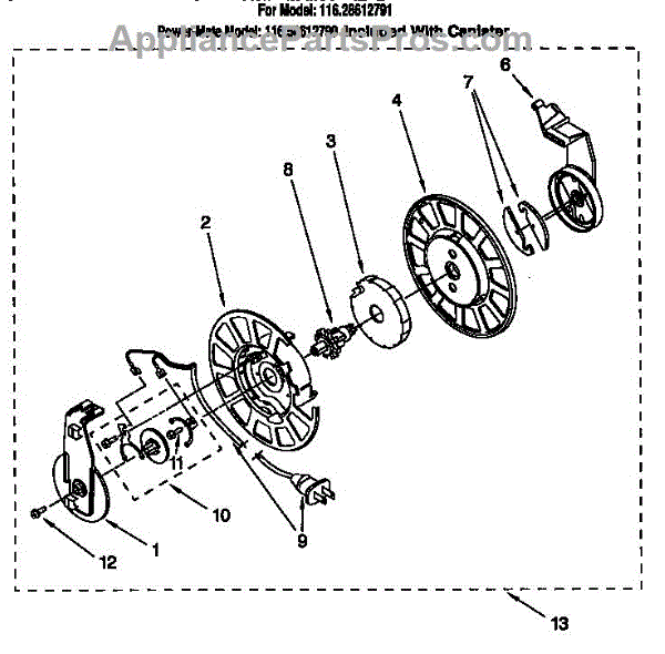 Parts for Kenmore 116.28612791 (11628612791, 116 28612791) Power Cord Reel Parts