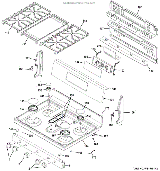 Parts for GE JGB720SEJ1SS: Control Panel & Cooktop Parts ...