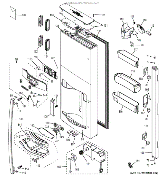 Parts For GE PFE28RSHESS: Dispenser Door Parts - AppliancePartsPros.com