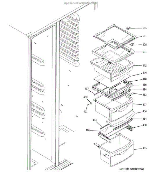 Parts for GE GSS25GMHBCES Fresh Food Shelves Parts
