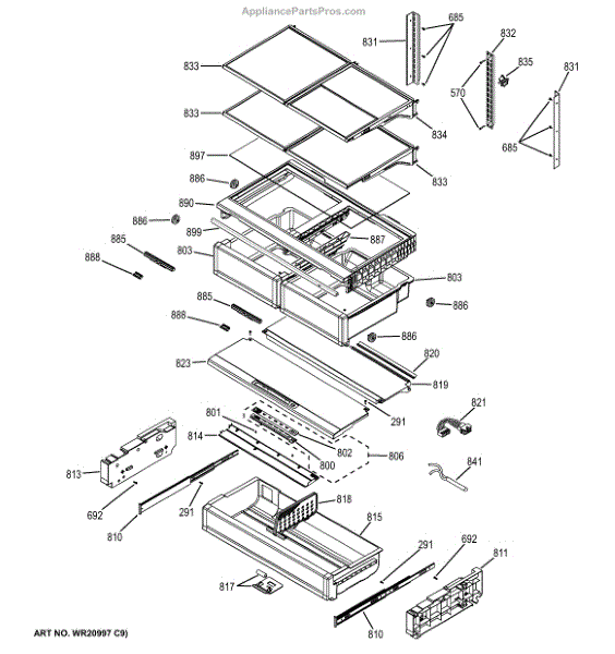 Parts for GE CYE23TSDCSS Fresh Food Shelves Parts
