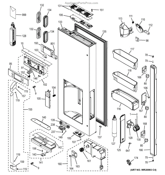 Parts for GE CFE29TSDCSS Dispenser Door Parts