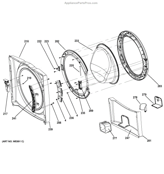 Parts for GE GFW450SPK0DG: Front Panel & Door Parts ...