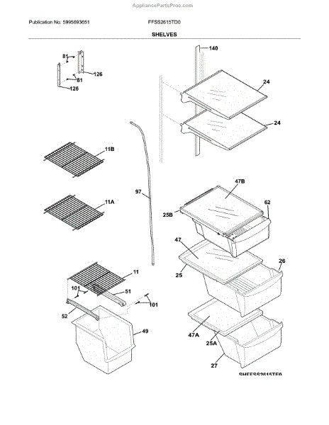 Parts for Frigidaire FFSS2615TD0: Shelves Parts - AppliancePartsPros.com