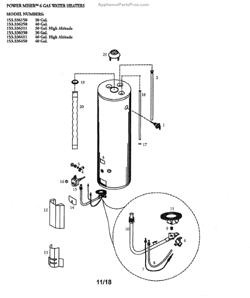 Parts for Kenmore 153.336411 (153336411, 153 336411) Water Heater