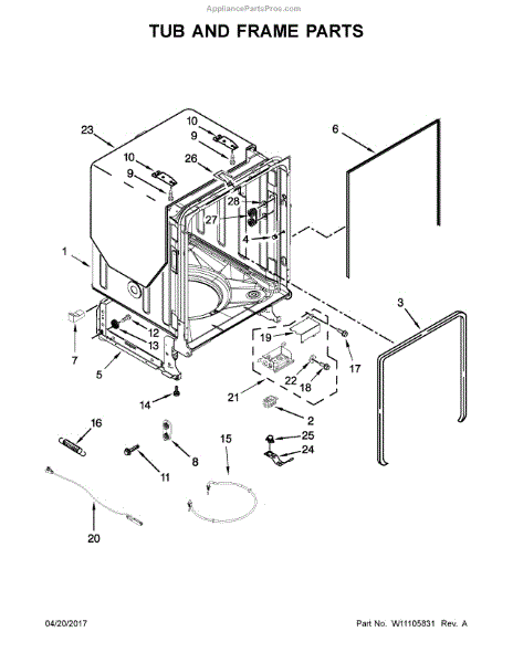 Parts for Kenmore 665.14523N611 (66514523N611, 665 14523N611): Tub and ...